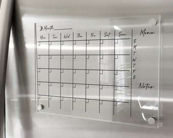 Magnetic Monthly Acrylic calendar, 2022 Planner, Dry Erase Calendar, Personalized Acrylic calendar, Fridge Calendar, Calendar with notes