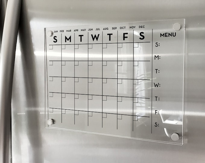 Magnetic Monthly Acrylic calendar, 2022 Planner, Dry Erase Calendar, Personalized Acrylic calendar, Fridge Calendar, Calendar with notes