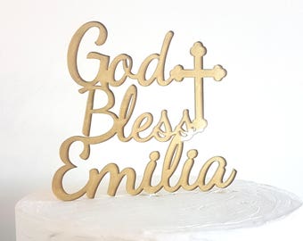 God Bless Cake Topper, Personalized God Bless Cake Topper, Baptism Cake Topper, Christening Cake Topper, Communion Cake Topper, God Bless