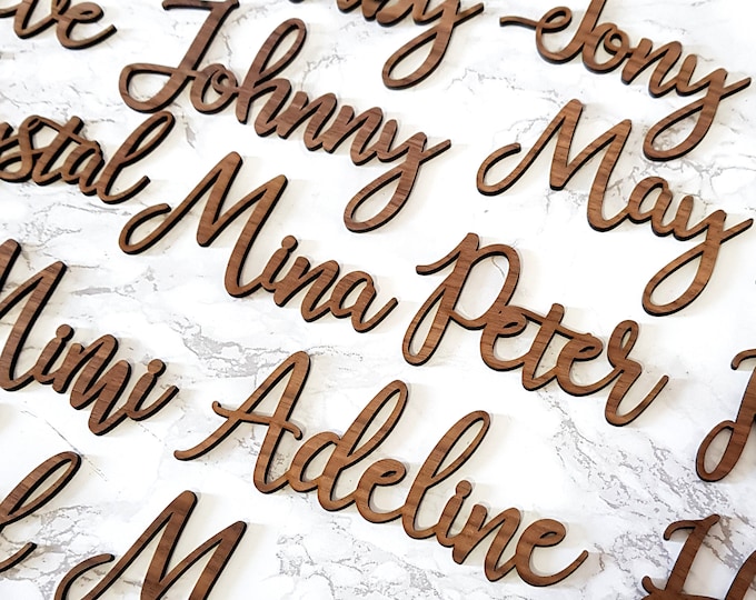 Wood Place Cards, laser cut place cards, Wedding place cards, table settings, Custom name Signs, Calligraphy