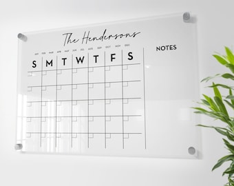 Monthly Acrylic calendar for wall, 2022 Planner, Dry Erase Calendar, Personalized Acrylic calendar, Christmas gift, Calendar with notes