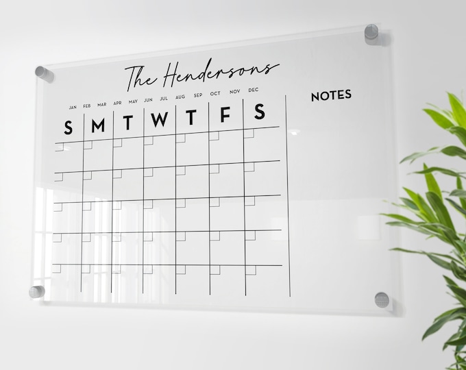 Monthly Acrylic calendar for wall, 2022 Planner, Dry Erase Calendar, Personalized Acrylic calendar, Christmas gift, Calendar with notes