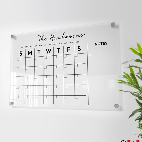 Monthly Acrylic calendar for wall, 2022 Planner, Dry Erase Calendar, Personalized Acrylic calendar, Christmas gift, Calendar with notes