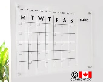 Monthly Acrylic calendar for wall, 2022 Planner, Dry Erase Calendar, Personalized Acrylic calendar, Christmas gift, Calendar with notes