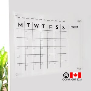 Monthly Acrylic calendar for wall, 2022 Planner, Dry Erase Calendar, Personalized Acrylic calendar, Christmas gift, Calendar with notes