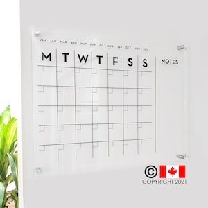 Monthly Acrylic calendar for wall, Planner, Dry Erase Calendar, Personalized Acrylic calendar, Christmas gift, Calendar with notes