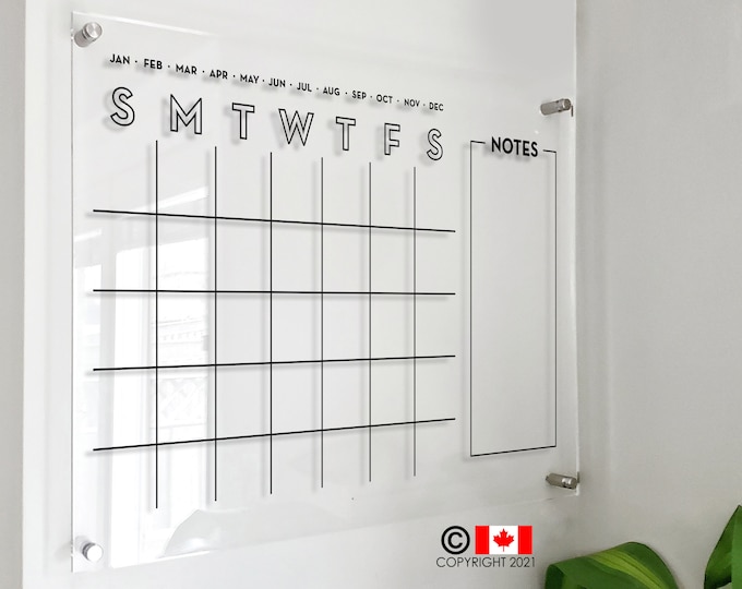 Monthly Acrylic calendar for wall, 2022 Planner, Dry Erase Calendar, Personalized Acrylic calendar, Housewarming gift, Calendar with notes