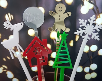 Christmas Stirrers, Christmas cocktail stirrers, Swizzle Stick, Holiday drink sticks, Holiday decor, Drink Stirrer, Xmas Cocktail Stick