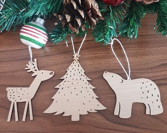 Custom Wood Christmas Ornaments, Personalized Maple or Walnut