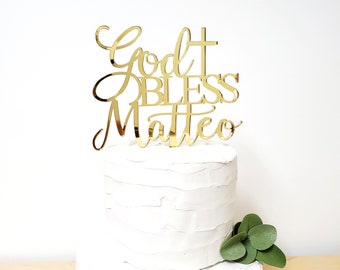 God Bless Cake Topper, Personalized God Bless Cake Topper, Baptism Cake Topper, Christening Cake Topper, Communion Cake Topper, God Bless