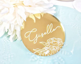Acrylic Place Cards, laser cut place cards, Wedding place names, escort card, Personalized Acrylic Place Setting, Gold mirror place card