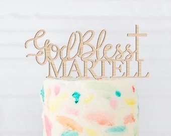 God Bless Cake Topper, Personalized God Bless Cake Topper, Baptism Cake Topper, Christening Cake Topper, Communion Cake Topper, God Bless