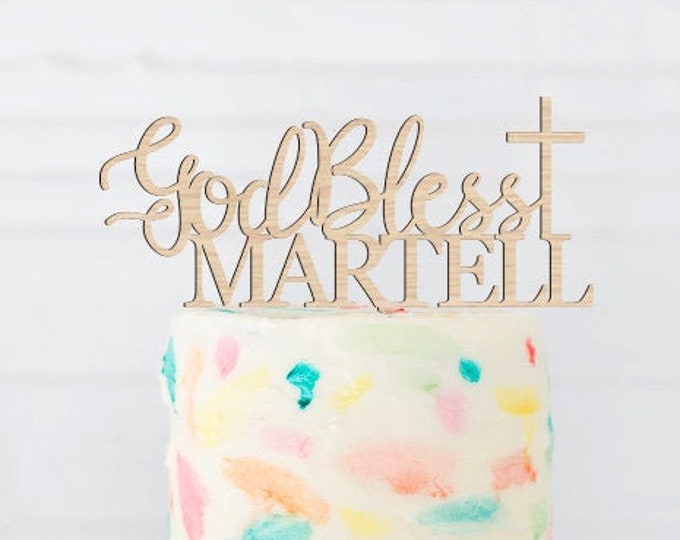 God Bless Cake Topper, Personalized God Bless Cake Topper, Baptism Cake Topper, Christening Cake Topper, Communion Cake Topper, God Bless