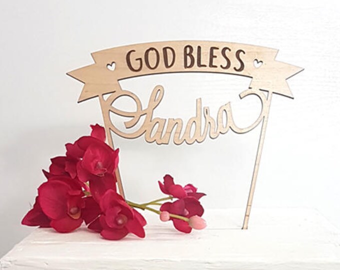 Personalized God Bless Cake Topper, God Bless Cake Topper, Baptism Cake Topper, Christening Cake Topper, Communion Cake Topper, banner
