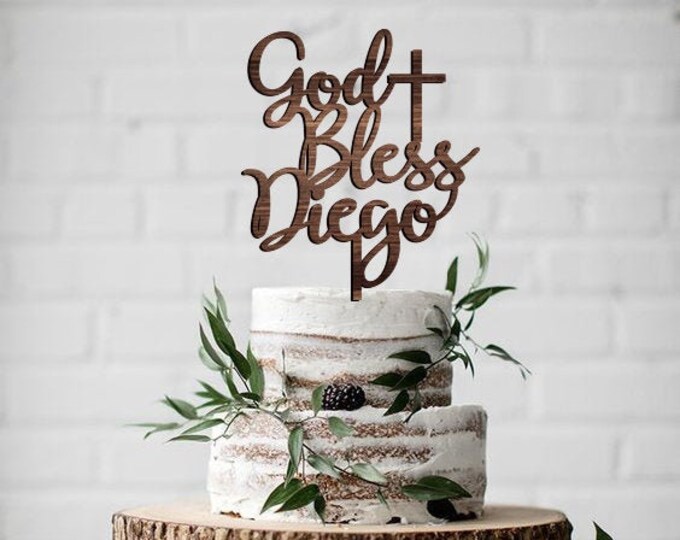 God Bless Cake Topper, Personalized God Bless Cake Topper, Baptism Cake Topper, Christening Cake Topper, Communion Cake Topper, God Bless