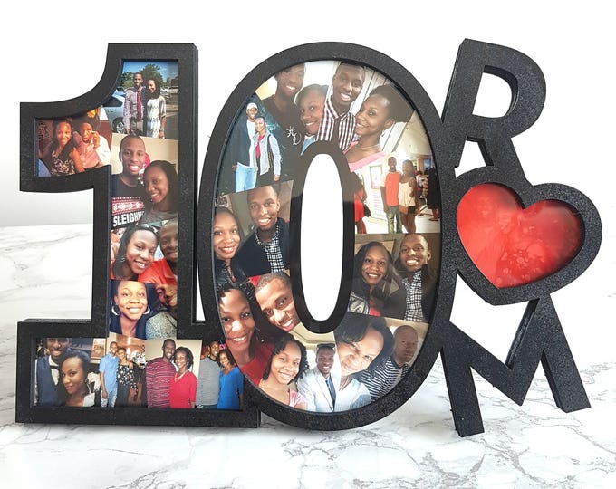 Anniversary Gift, Photo frame, anniversary frame, Original gift, Couple memorabilia, Photo collage, Wood number, Wooden letter, 10 years