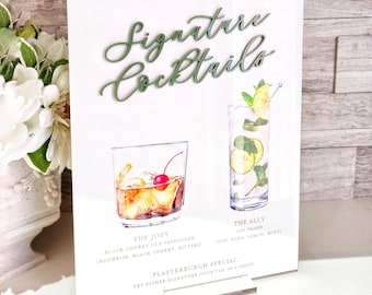 Letrero personalizado para bebidas - Letrero para bar - Letrero acrílico - Letrero para bodas - Menú de bebidas para bodas - Placa acrílica - Menú para bar - Letrero para eventos