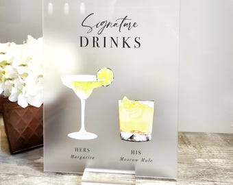 Custom Drink Sign - Bar Sign - Acrylic Sign - Wedding Sign - Drinks wedding menu - Acrylic plaque - Bar Sign Menu - Event Sign