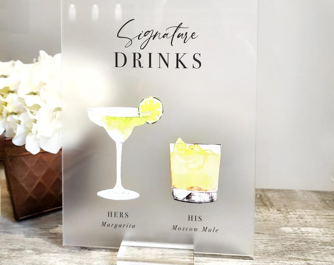 Custom Drink Sign - Bar Sign - Acrylic Sign - Wedding Sign - Drinks wedding menu - Acrylic plaque - Bar Sign Menu - Event Sign