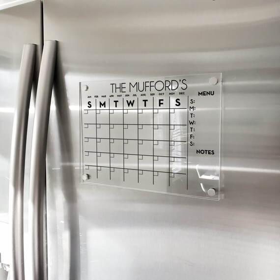 Fridge Calendar, Magnetic Monthly Acrylic Calendar, 2022 Planner, Dry Erase Calendar, Personalized Acrylic Calendar, Calendar With Menu - Etsy
