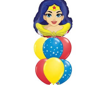 DC Superhero Girls wonder women birthday party balloon bouquet.