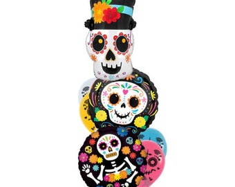 Day of the Dead Foil Balloon Boquet, Dia De Los Muertos Globos, Skull Balloons