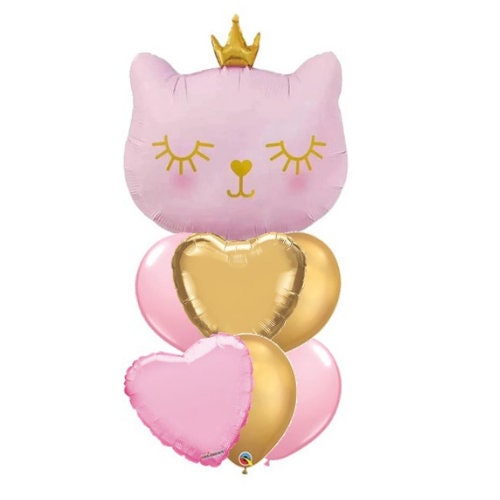 Pink Cat Princess Birthday Party Balloon Bouquet