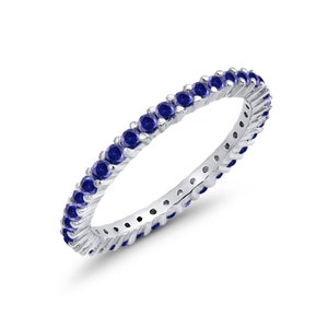 Blue Sapphire Eternity Band Sterling Silver Wedding Band - Etsy
