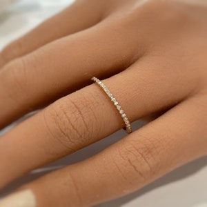 Micropave Eternity Band Thin 0.25ct Rose Gold Vermeil Wedding Band, Sterling Silver Simple Rose Gold Minimalist Band Stacking Eternity