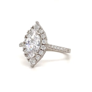 1.50ct Marquise Halo Moissanite Engagement Ring, 14k Marquise Engagement Ring, Simple Minimalist Ring, Moissanite Simulated Diamonds image 10