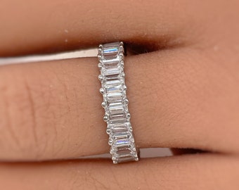 Baguette Diamond Band, Sterling Silver Emerald Cut Wedding Band, Eternity Band, Stacking Baguette Band, Simulated Diamond, Minimalist Band