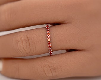 Garnet Eternity Band Sterling Silver Wedding Band Garnet Eternity Band