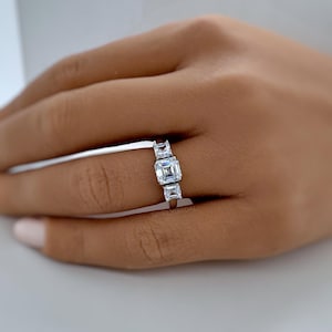 2.00ct Asscher Cut Moissanite Ring, 3 Stone Asscher Moissanite Ring, Engagement Ring, Proposal Ring, Bridal Ring, Asscher Ring