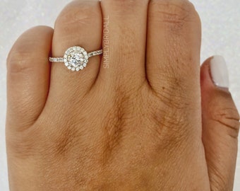 Anillo de compromiso con halo de diamantes de 1,00 ct Anillo de diamantes con halo Anillo de compromiso clásico con diamantes simulados Anillo de promesa