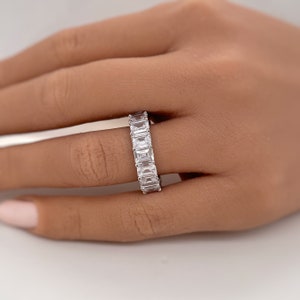 Large Emerald Diamond Eternity Band, Sterling Silver Emerald Cut, Eternity Band, Stacking Emerald Band, Simulated Diamond, Statement Ring