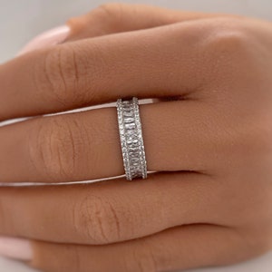 Baguette Diamond Band, Sterling Silver Emerald Cut Wedding Band, Eternity Band, Stacking Baguette Band, Simulated Diamond, Minimalist Band