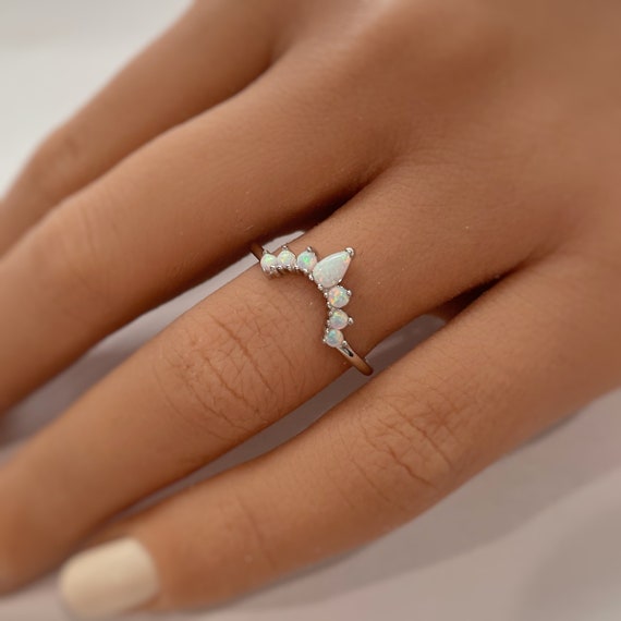 Curved Opal Band, Fitted Opal Ring, Pear Opal Band, Sterling Silver with Vermeil