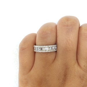 Baguette Diamond Band Sterling Silver Emerald Wedding Band Eternity Band Stacking Baguette Band Simulated Round Diamond Band Minimalist Band