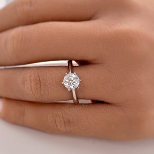 1.00ct Round Moissanite Solitaire Ring, 6 Prong Moissanite Engagement Ring, Bridal Ring, Proposal Ring, Sterling Silver with Vermeil