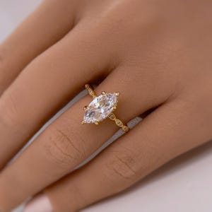 1.50ct Marquise Diamond Engagement Ring, 14k Gold, Art Deco Band, Dainty Marquise Bridal Ring, Marquise Lab Diamond