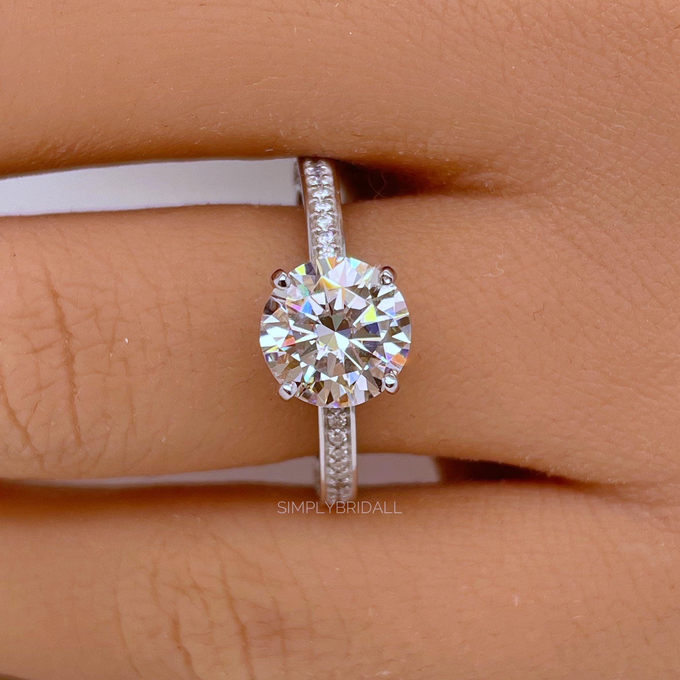 2.00ct Round Moissanite Engagement Ring, 4 Prong Genuine Moissanite, Hidden Halo, Bridal Ring, Proposal Ring, Sterling Silver with Vermeil