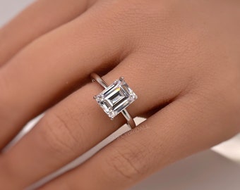 2.50ct Emerald Cut Engagement Ring, Emerald Cut Solitaire Ring, Moissanite Emerald Ring, 14k Solid Real Gold,  Moissanite