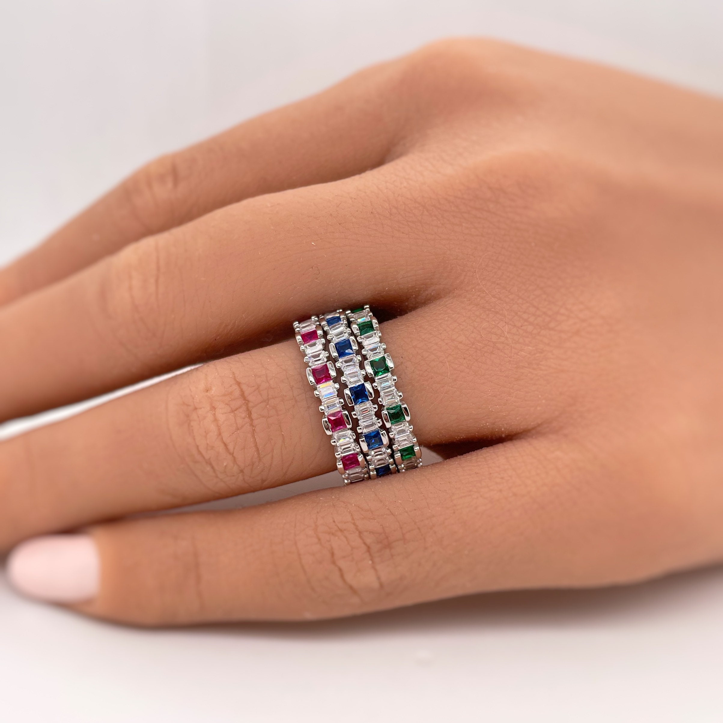 Ruby Square and Diamond Baguette Band, Ruby Baguette Diamond Band ...