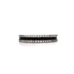 Black Diamond Band, Black & White Diamond Ring, Stackable Ring, Black Dainty Layered Ring, Sterling Silver