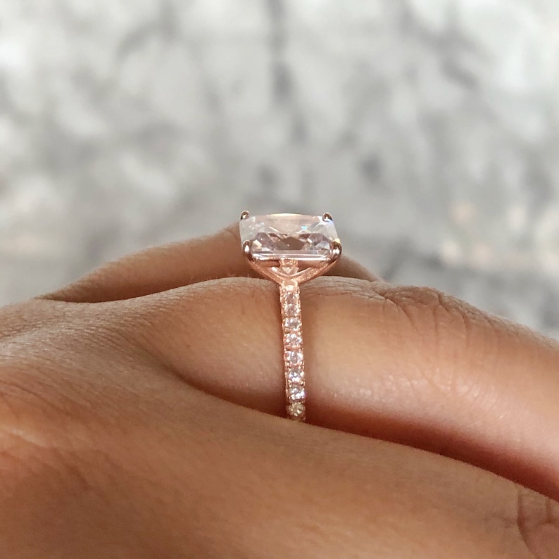 2.50ct Radiant Cut Engagement Ring, Radiant Solitaire Ring, Moissanite, Sterling Silver, Gold, Rose Gold Vermeil, Dainty Minimalist image 8