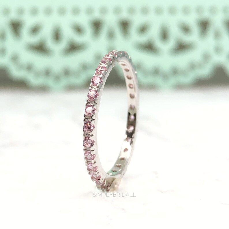 Sterling Silver Wedding Band Minimalist October Birthstone Band with Vermeil Eternity Band Pink Sapphire Band Pink Topaz Eternity Band
