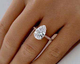 Bague de fiançailles en or 14 carats et diamants Pear Lab de 3,00 cts, halo caché, certifiée IGI