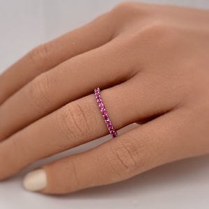 Ruby Eternity Band, Sterling Silver, Wedding Band Eternity Band,  Ruby Wedding Anniversary Minimalist Band, July Birthstone