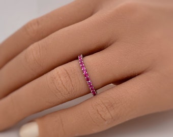 Ruby Eternity Band, Sterling Silver, Wedding Band Eternity Band,  Ruby Wedding Anniversary Minimalist Band, July Birthstone