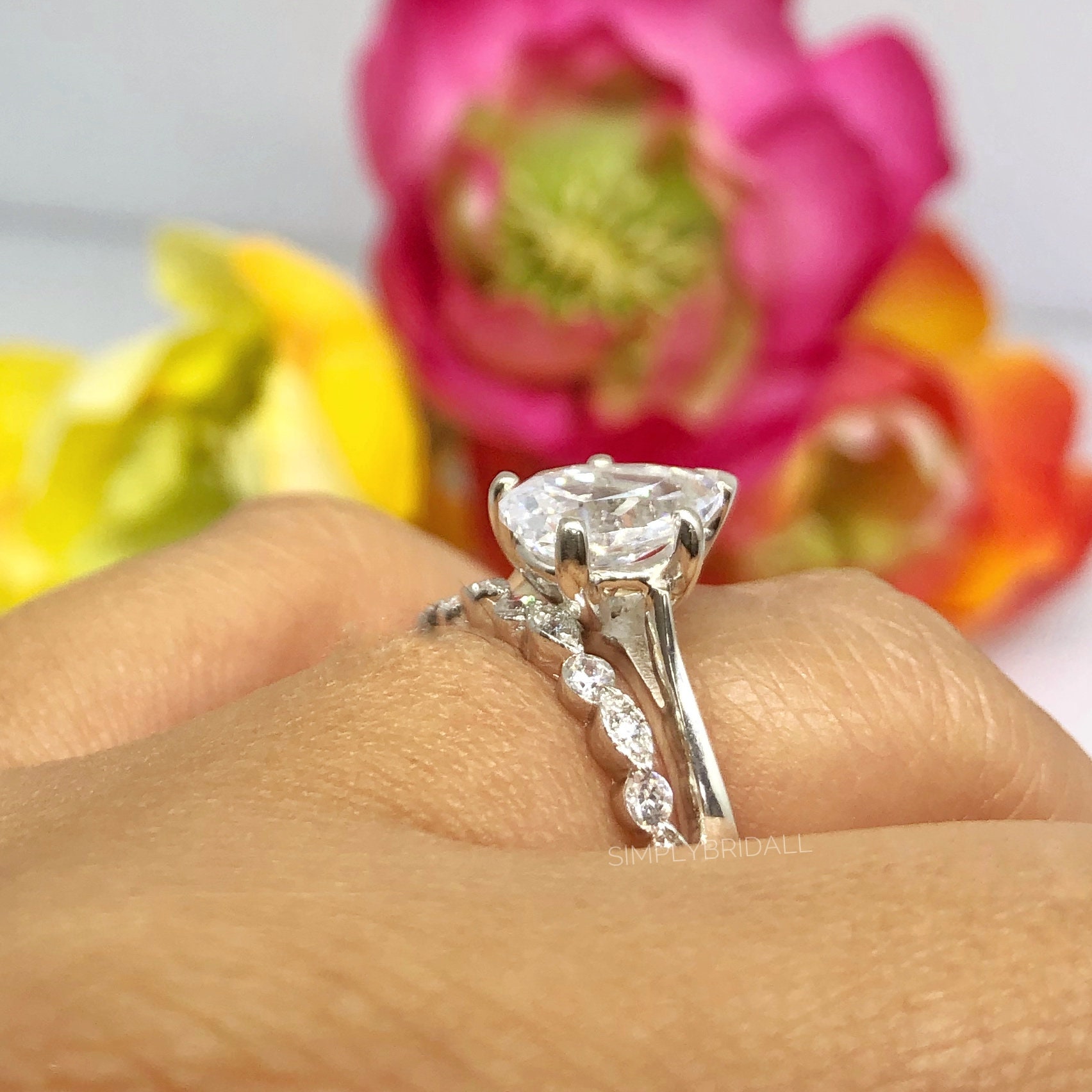 2.00ct Pear Shape Engagement Ring Set Engagement Set Pear Etsy